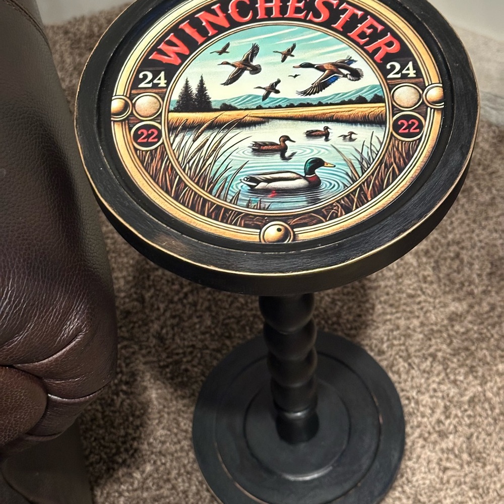 Small Round Winchester Whiskey Drink Table, Narrow Side Table, Small End Table
